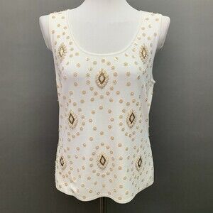 Gardy Women's Knit Tank Top Size Large White Beaded Sleeveless NWT